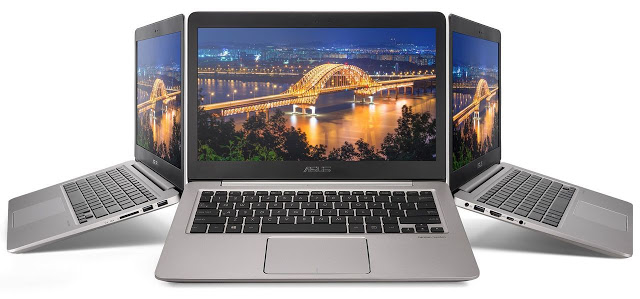 Three Asus VivoBook X541NA one with the front view and the other two showing thier side view