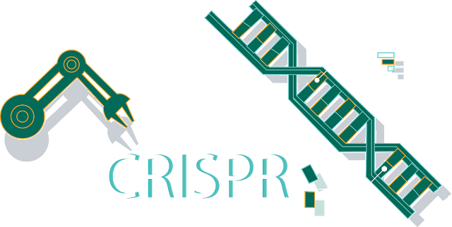 CRISPER written along with a mechanical gene diagram and a robotic arm