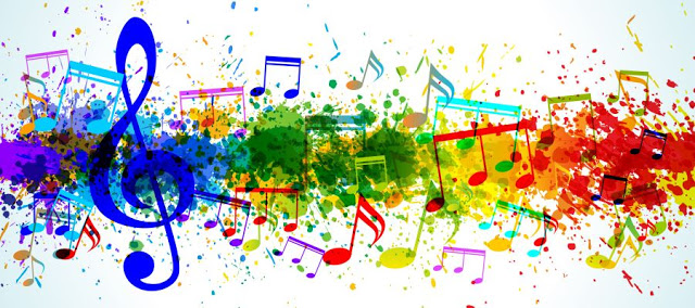 Musical notes in colourful backgrounds