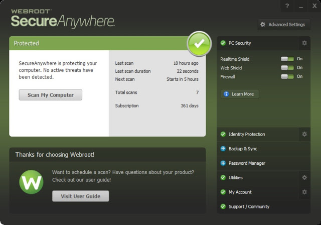 webroot secureanywhere antivirus screenshot in top 5 antivirus software